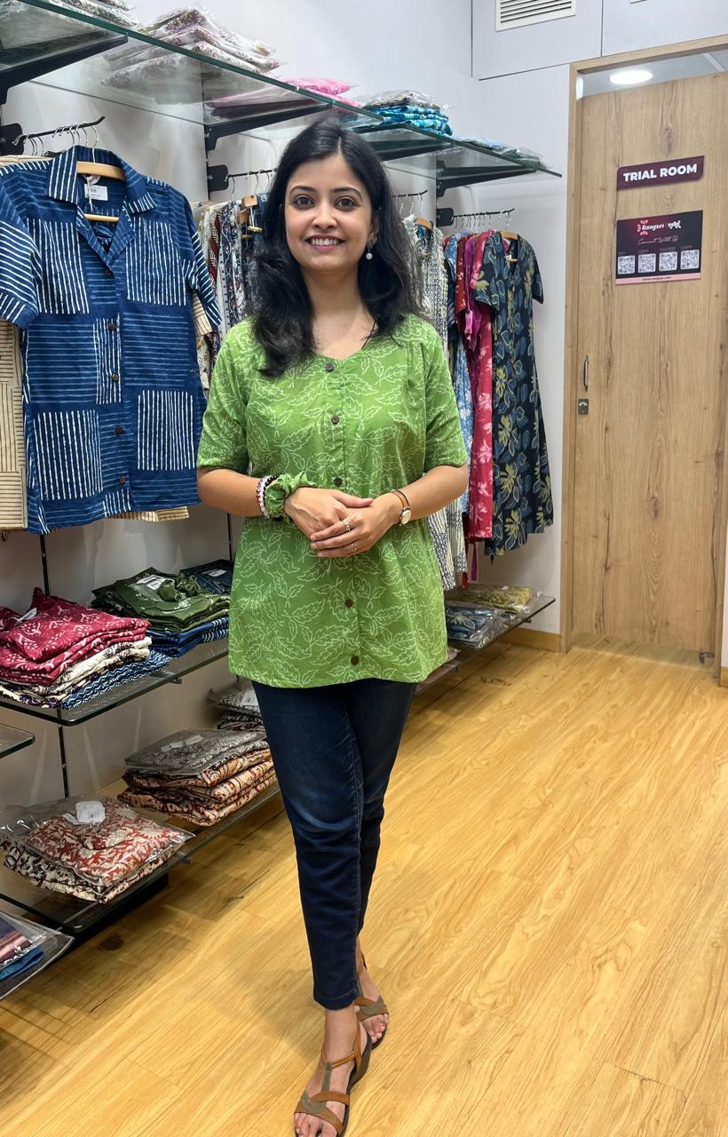 Handblock Printed Shirt - Green - Image 2