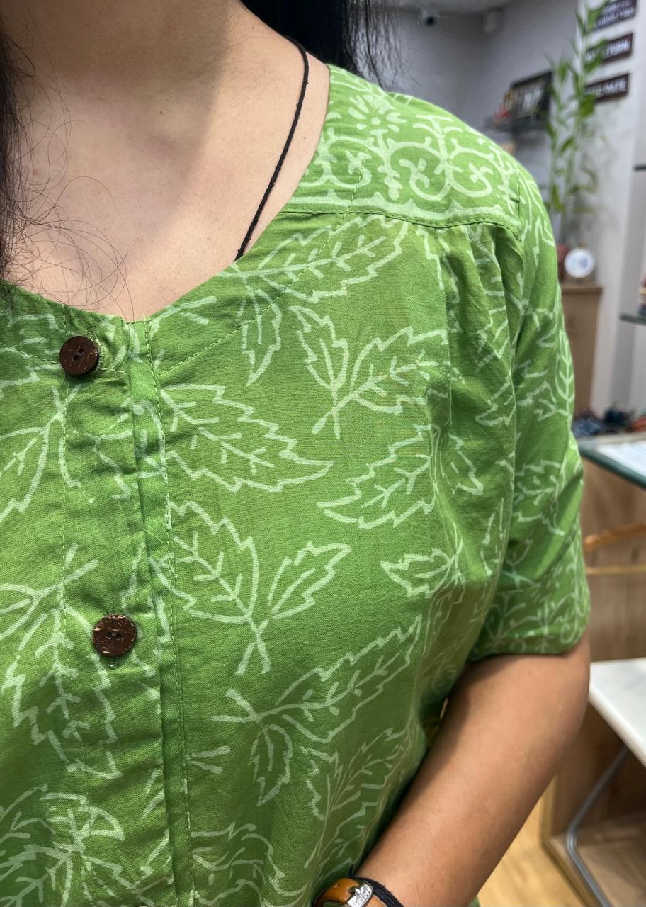Handblock Printed Shirt - Green - Image 4