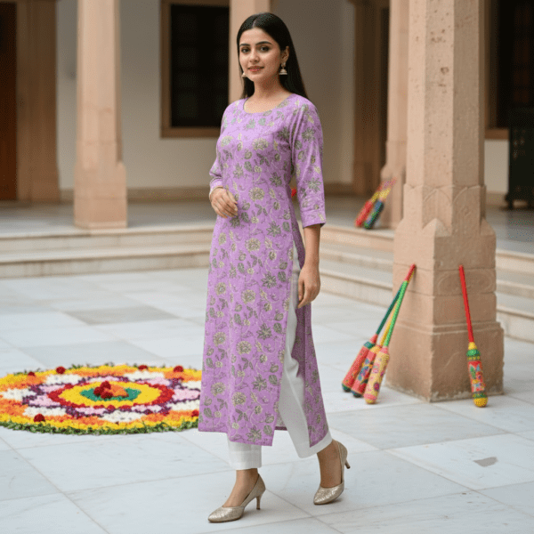 Katha Cotton Kurti - Purple