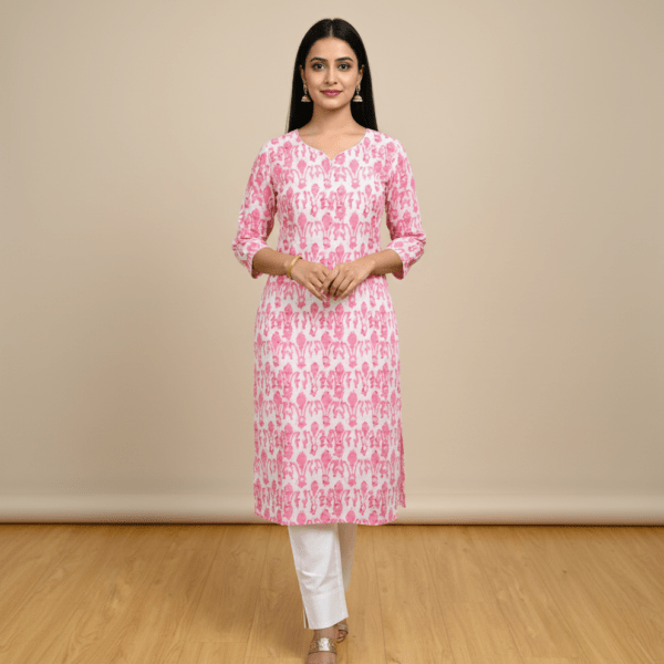 Katha Cotton Kurta - Pink