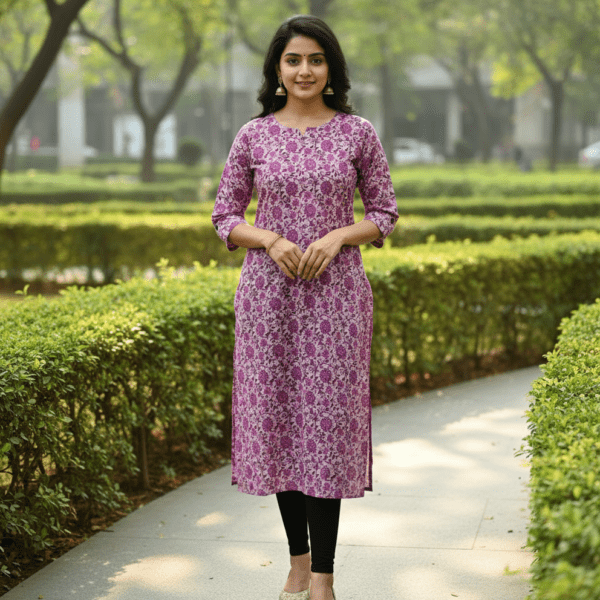 Cotton Long Kurta - Purple