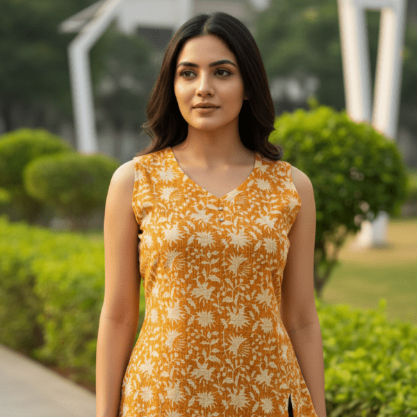 Katha Cotton Short Top - Yellow