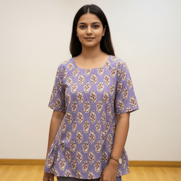Handblock Printed Top - Lilac