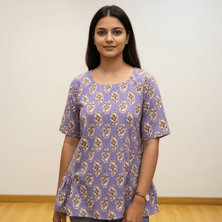 Handblock Printed Top - Lilac