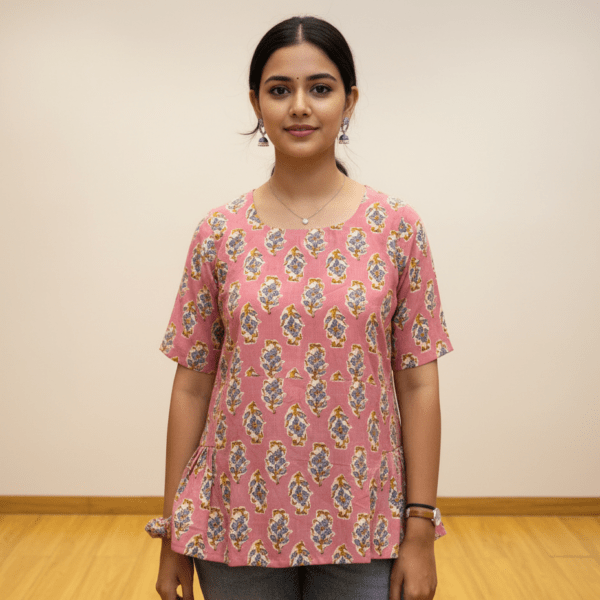 Handblock Printed Top - Pink