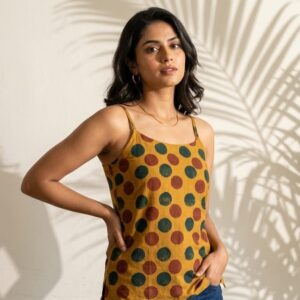 Ajrakh Strap Top - Yellow