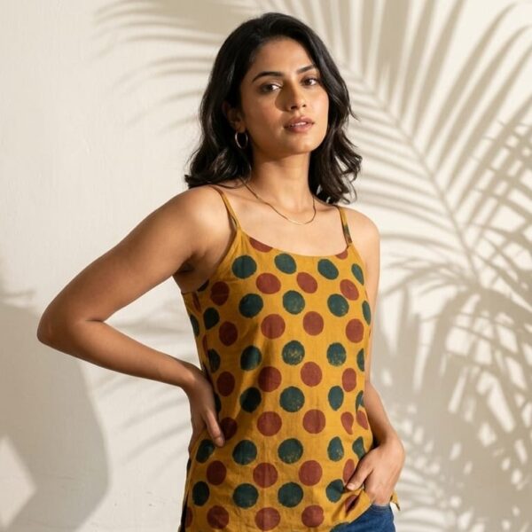 Ajrakh Strap Top - Yellow